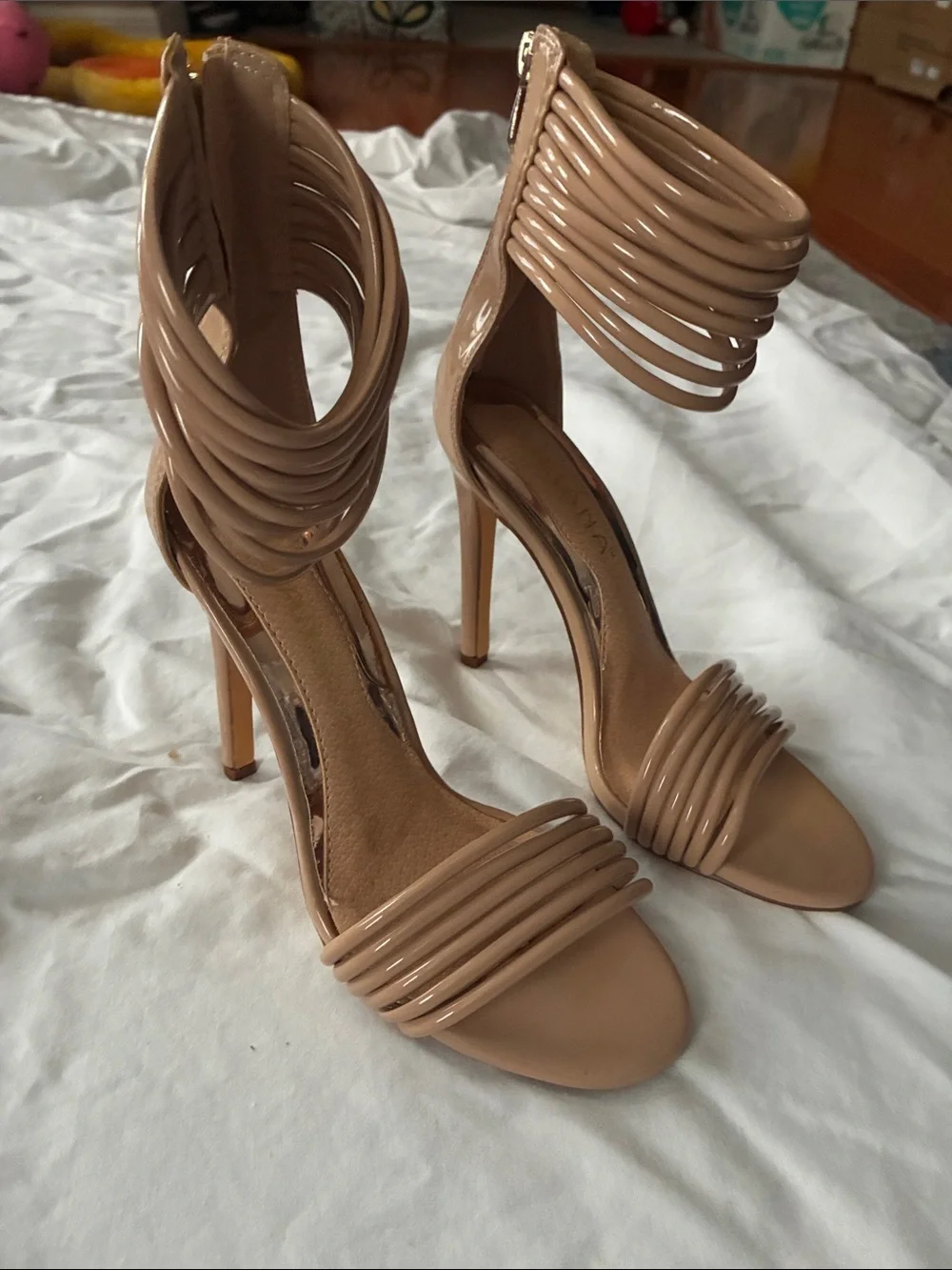 Liliana Beige Multi-Strap Stiletto Sandals